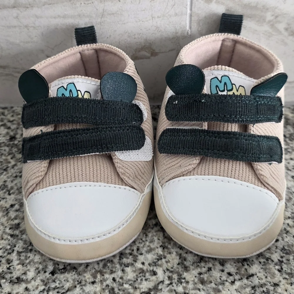 NWOT Primark Disney Baby Mickey Mouse Ears Shoes Beige Green 9-12 Months